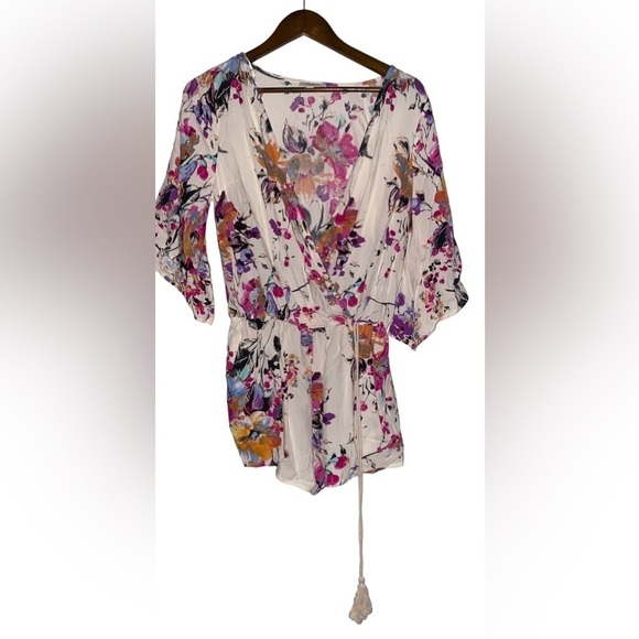 Umgee Floral‎ Romper Dainty Feminine Women S Boho Prairie Cottagecore Rayon - Picture 1 of 7